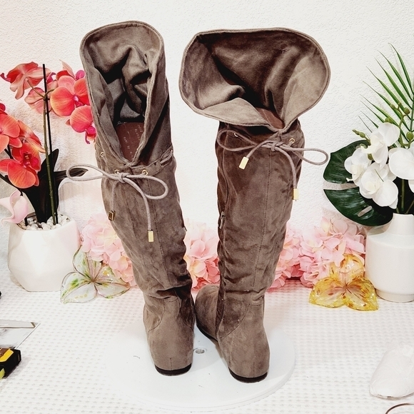 Aldo Phily Suede Over Knee Gray Lace Boots Size 8 - Picture 4 of 12